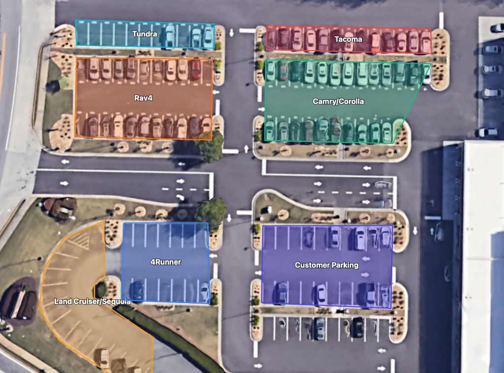 FloorScore lot map with color-coded parking zones